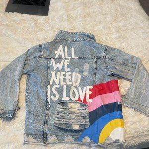 Wren + Glory Hand Painted Jean Jacket - All We Need Is Love